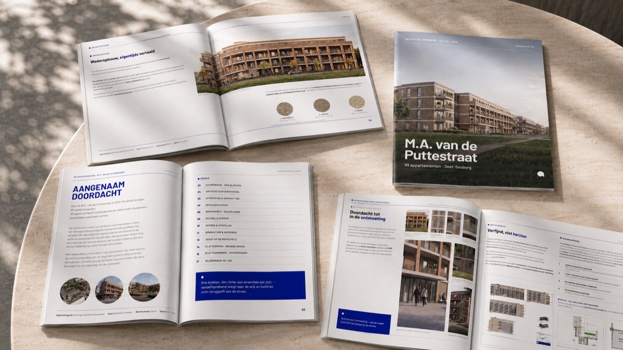 Ontwerpboek voor de M.A. van de Puttestraat met architectuur en bouwkundige details
